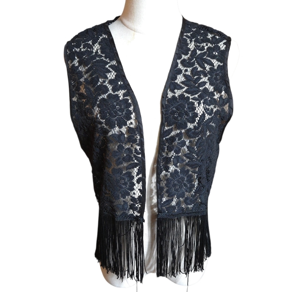 Black Lace Fairy Boho Fringe Vest